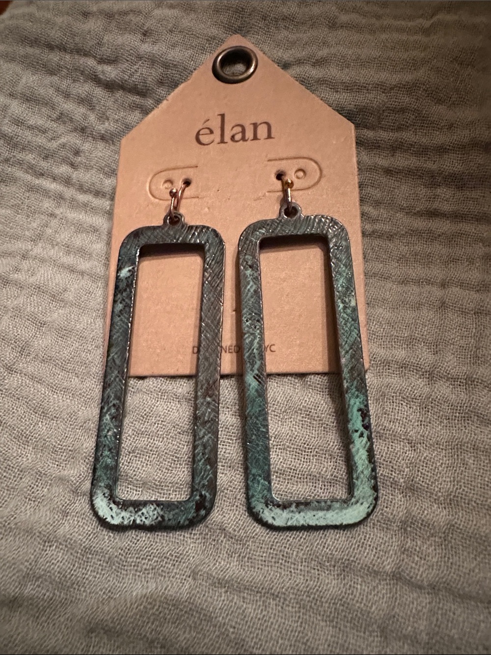 élan Patina Green Rectangular Drop Earrings